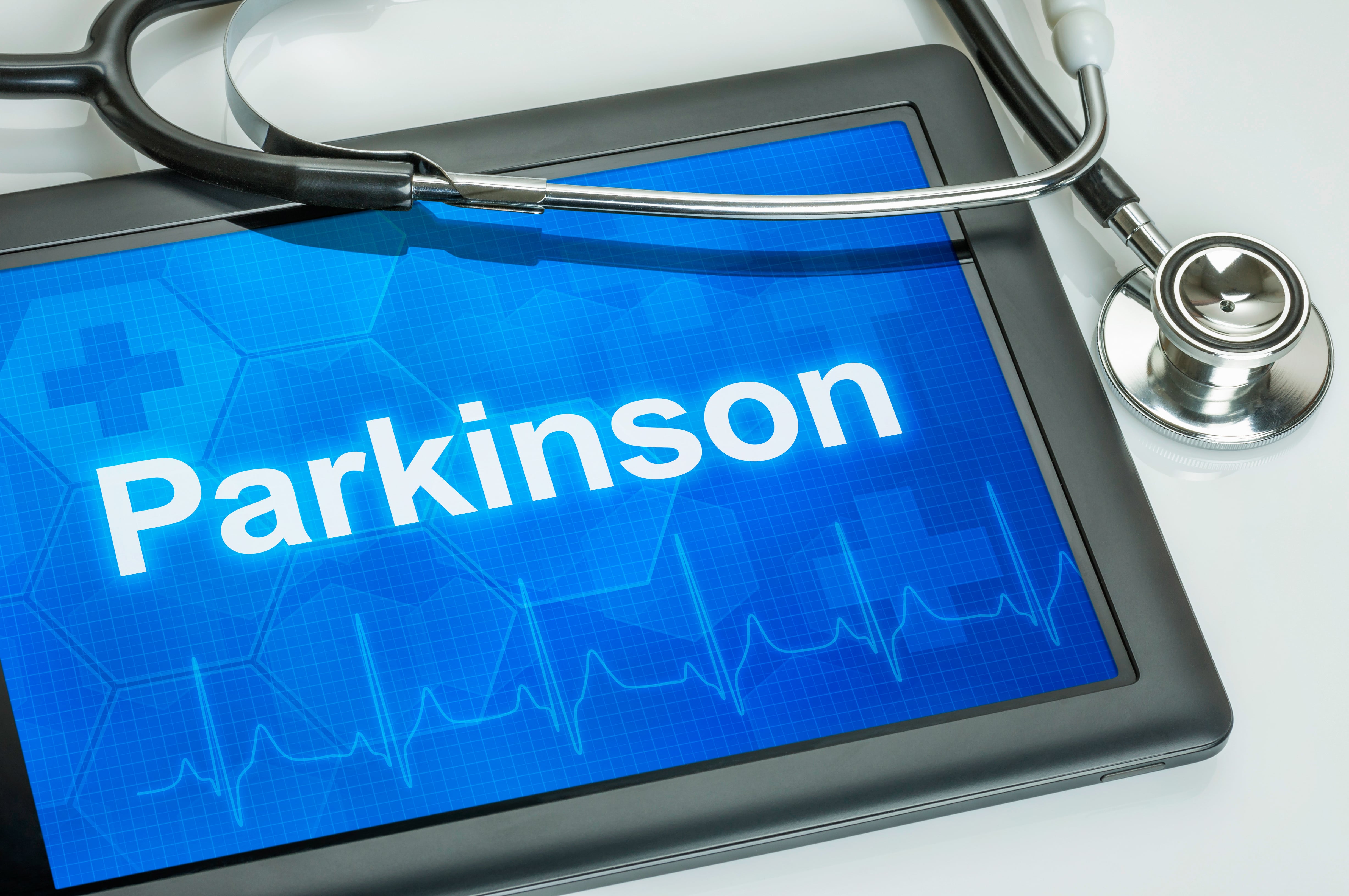 An electronic tablet with the word parkinson